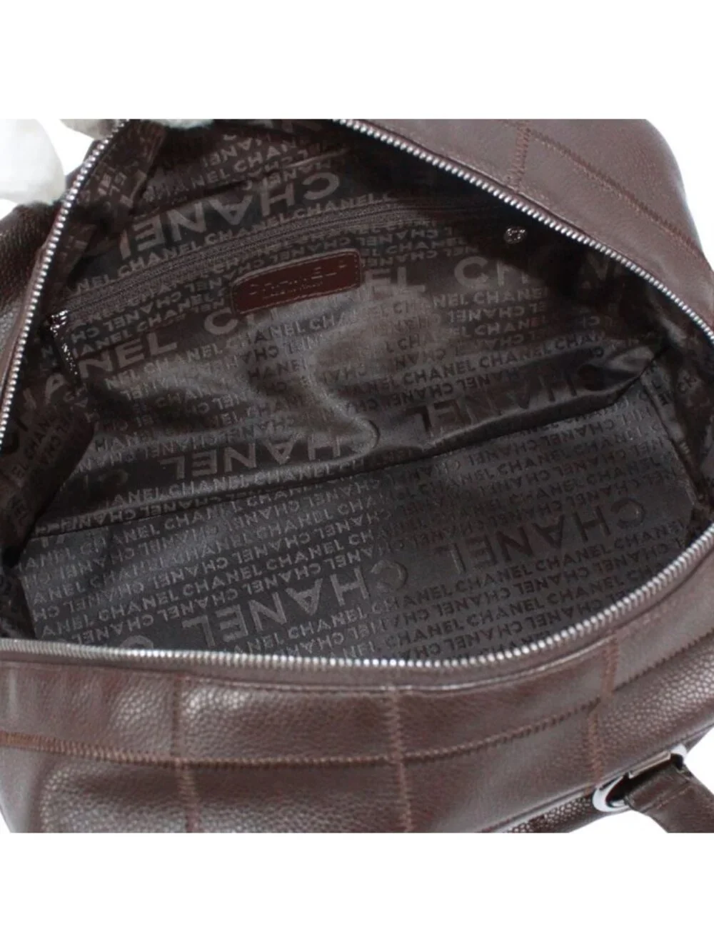 Chanel Choco Bar Mini Caviar Leather Dark Brown Boston Bag Silver